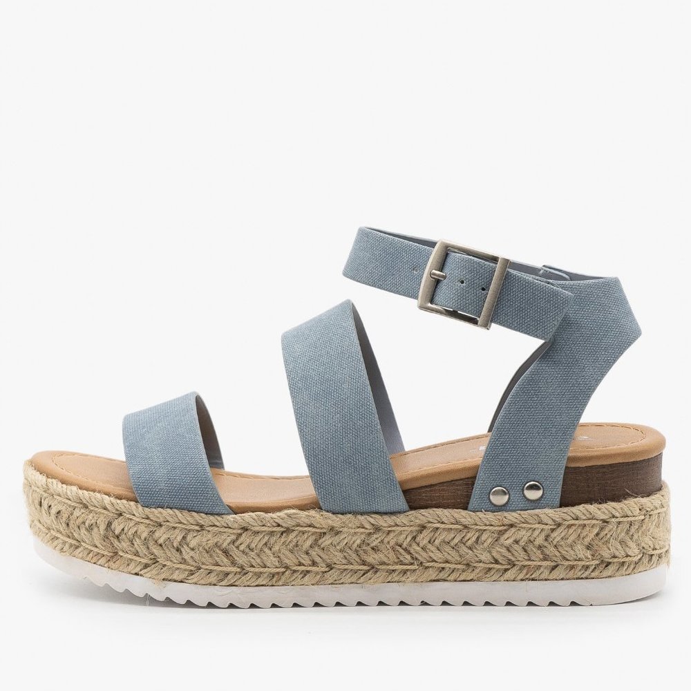 NEW🔥 Denim Espadrille Platform Wedge Heel Sandals - Picture 4 of 5